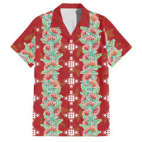 Hawaii Ohia Lehua Family Matching Off The Shoulder Long Sleeve Dress and Hawaiian Shirt Tropical Vibes Crimson LT05 Dad's Shirt - Short Sleeve Crimson - Polynesian Pride