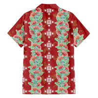 Hawaii Ohia Lehua Family Matching Off The Shoulder Long Sleeve Dress and Hawaiian Shirt Tropical Vibes Crimson LT05 - Polynesian Pride