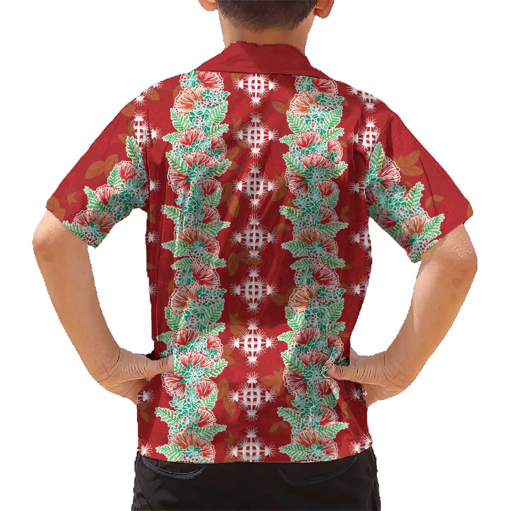 Hawaii Ohia Lehua Family Matching Off Shoulder Maxi Dress and Hawaiian Shirt Tropical Vibes Crimson LT05 - Polynesian Pride
