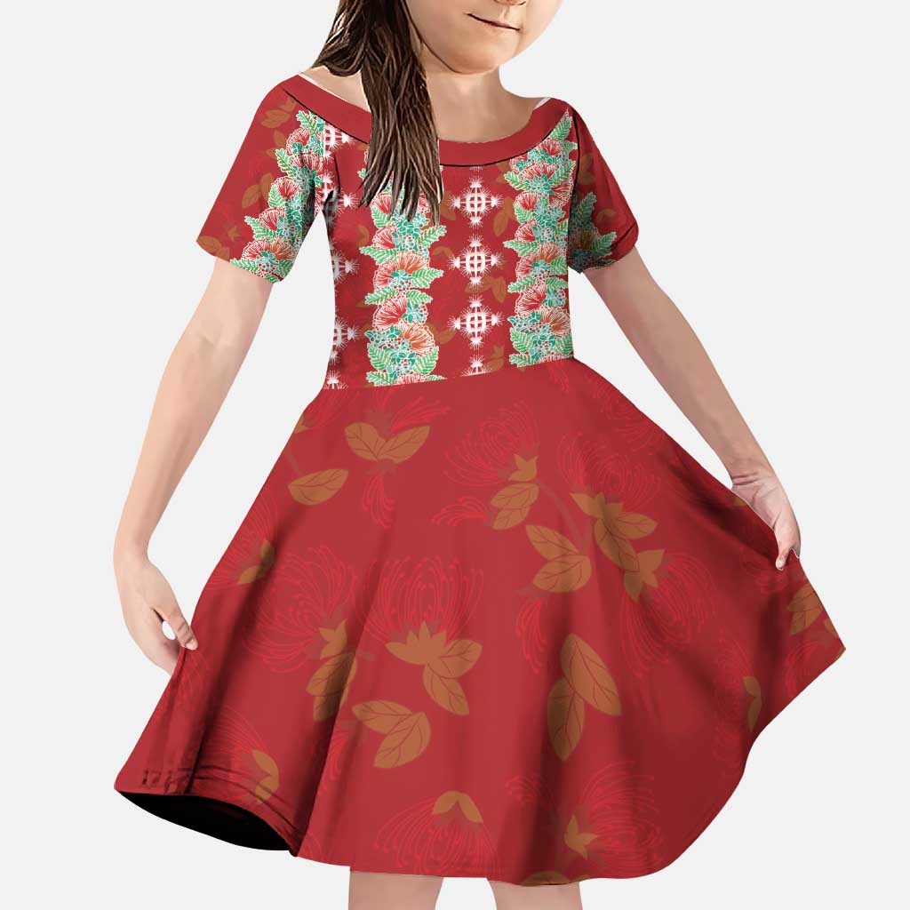 Hawaii Ohia Lehua Family Matching Off Shoulder Maxi Dress and Hawaiian Shirt Tropical Vibes Crimson LT05 Daughter's Dress Crimson - Polynesian Pride