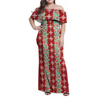 Hawaii Ohia Lehua Family Matching Off Shoulder Maxi Dress and Hawaiian Shirt Tropical Vibes Crimson LT05 Mom's Dress Crimson - Polynesian Pride