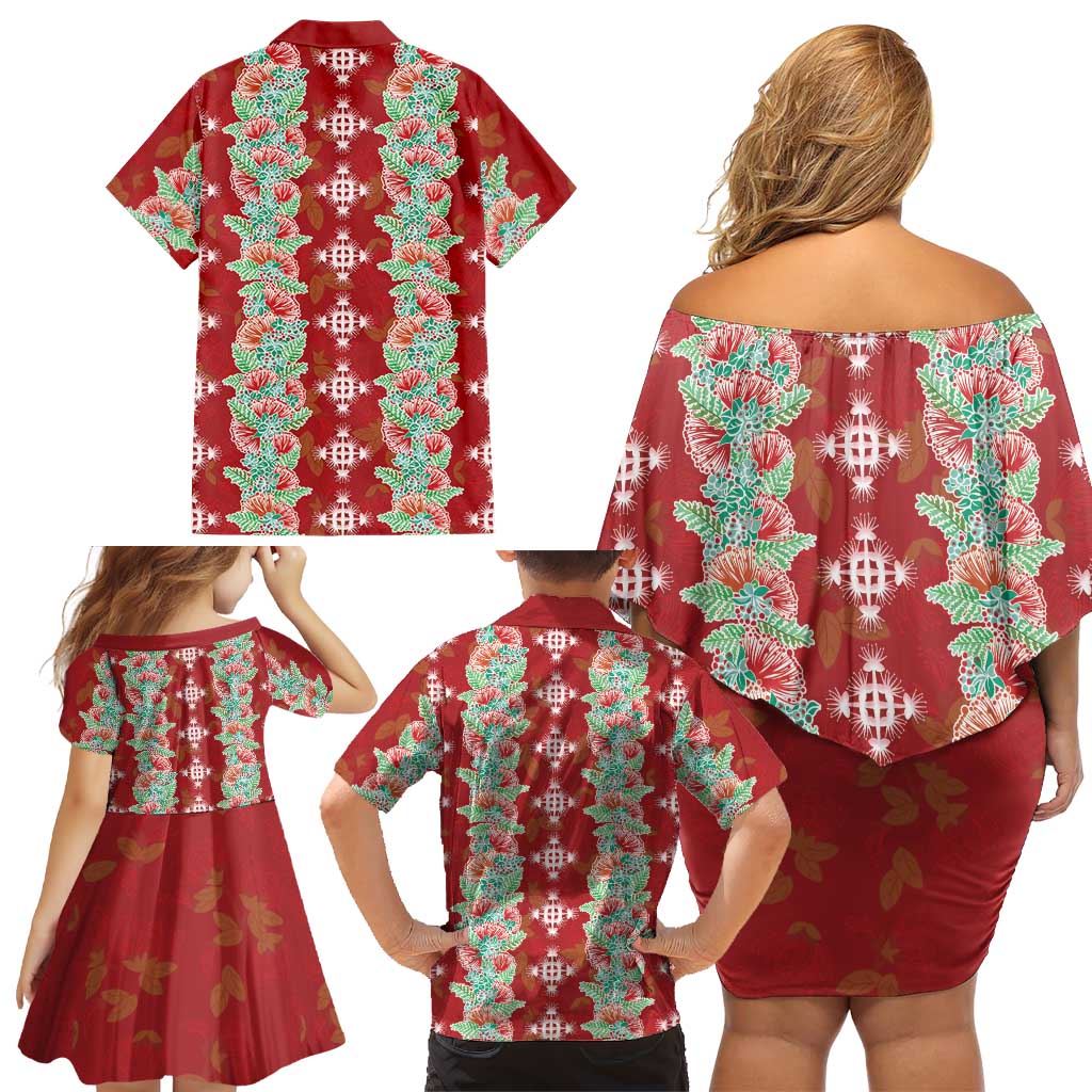 Hawaii Ohia Lehua Family Matching Off Shoulder Short Dress and Hawaiian Shirt Tropical Vibes Crimson