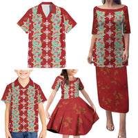 Hawaii Ohia Lehua Family Matching Puletasi and Hawaiian Shirt Tropical Vibes Crimson