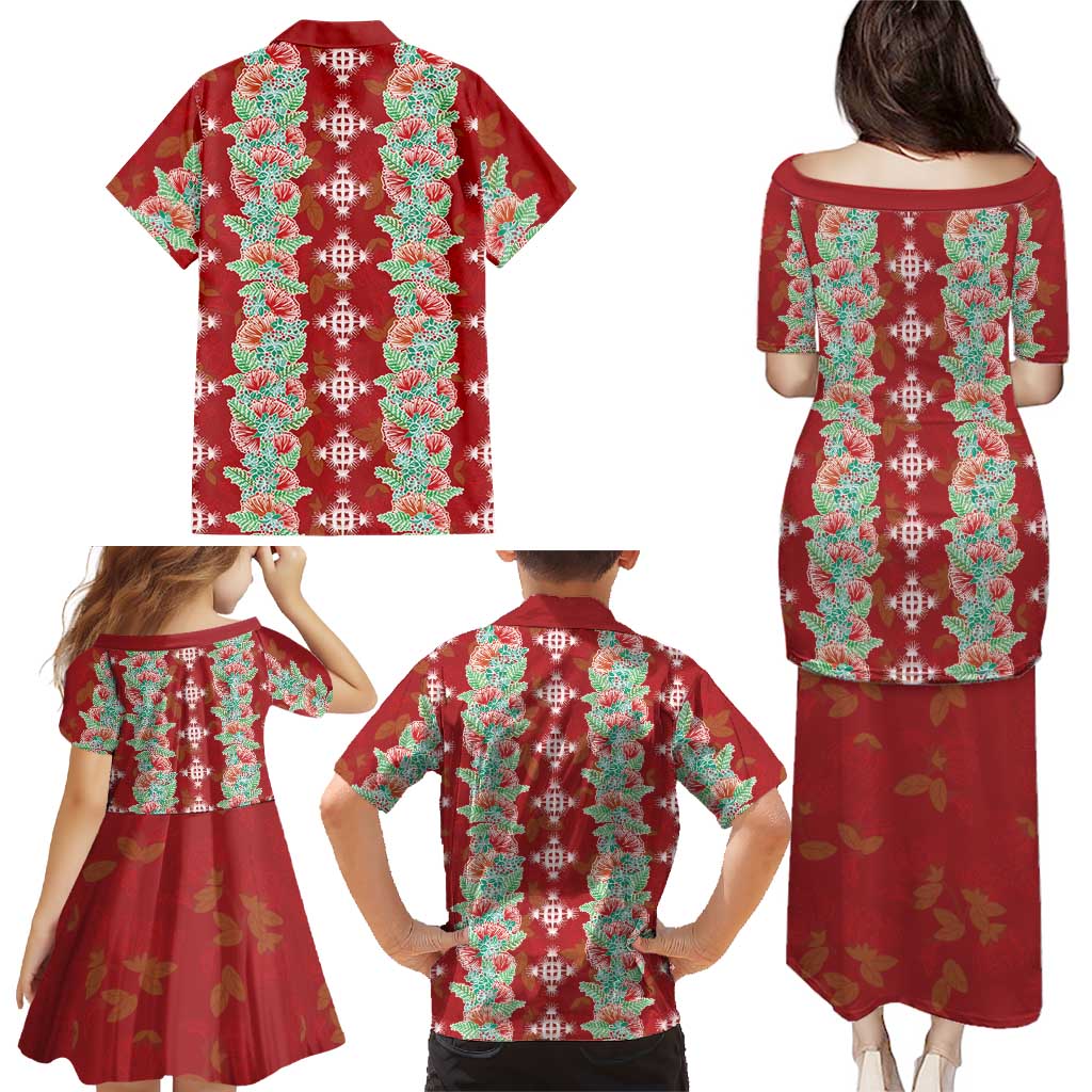 Hawaii Ohia Lehua Family Matching Puletasi and Hawaiian Shirt Tropical Vibes Crimson