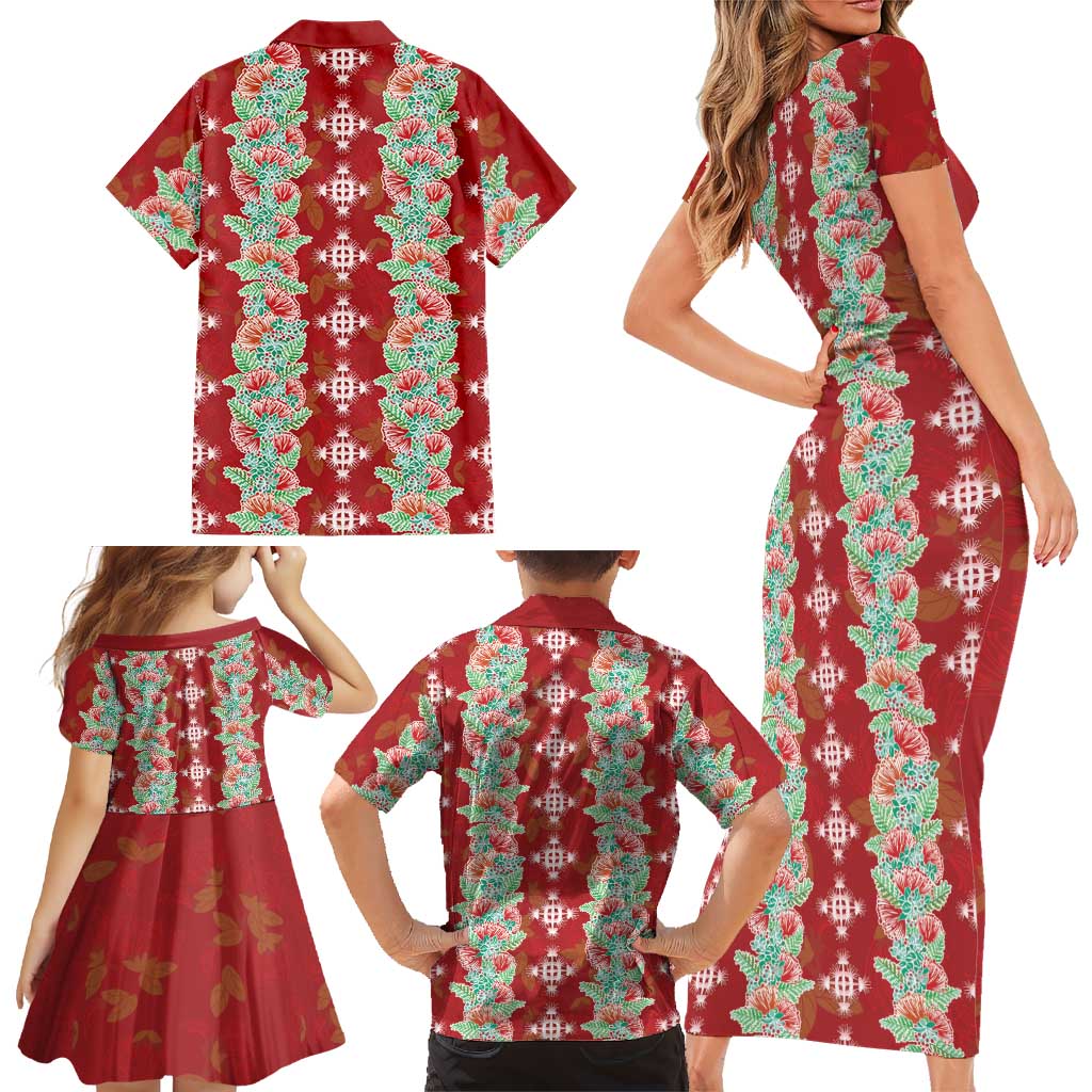 Hawaii Ohia Lehua Family Matching Short Sleeve Bodycon Dress and Hawaiian Shirt Tropical Vibes Crimson LT05 - Polynesian Pride