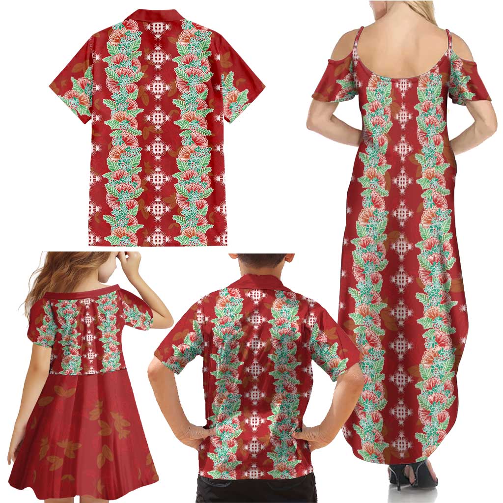 Hawaii Ohia Lehua Family Matching Summer Maxi Dress and Hawaiian Shirt Tropical Vibes Crimson LT05 - Polynesian Pride