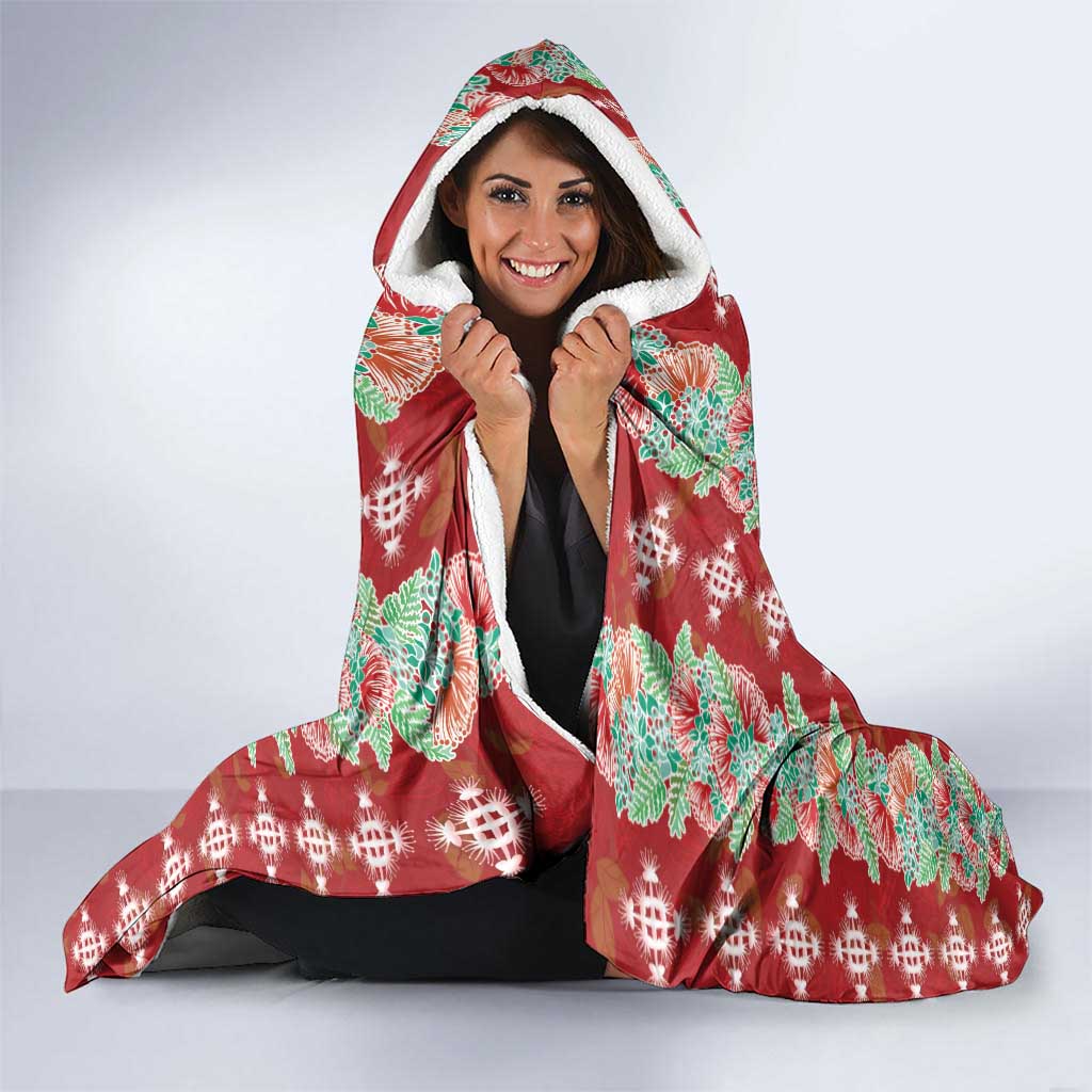 Hawaii Ohia Lehua Hooded Blanket Tropical Vibes Crimson