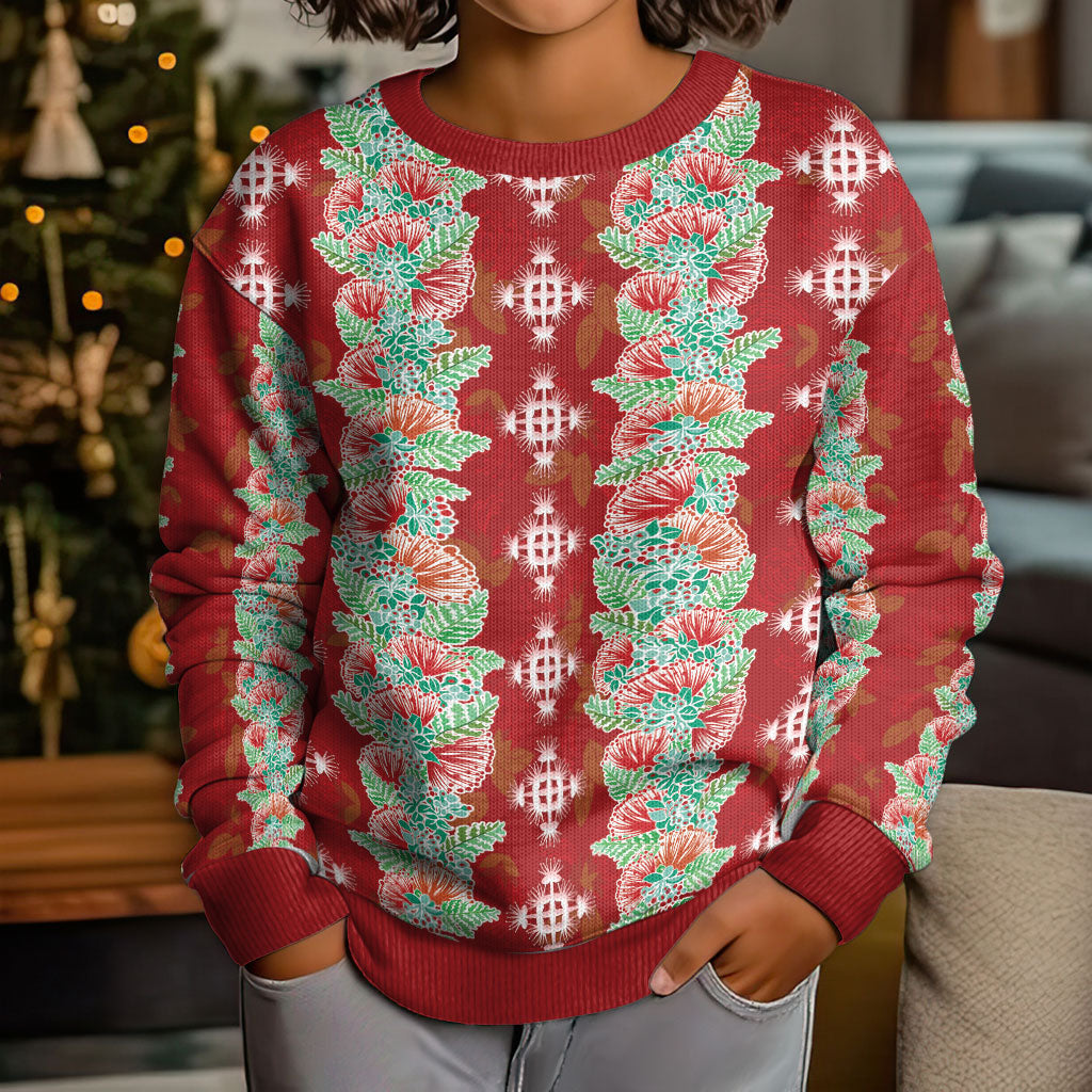 Hawaii Ohia Lehua Kid Ugly Christmas Sweater Tropical Vibes Crimson LT05 - Polynesian Pride