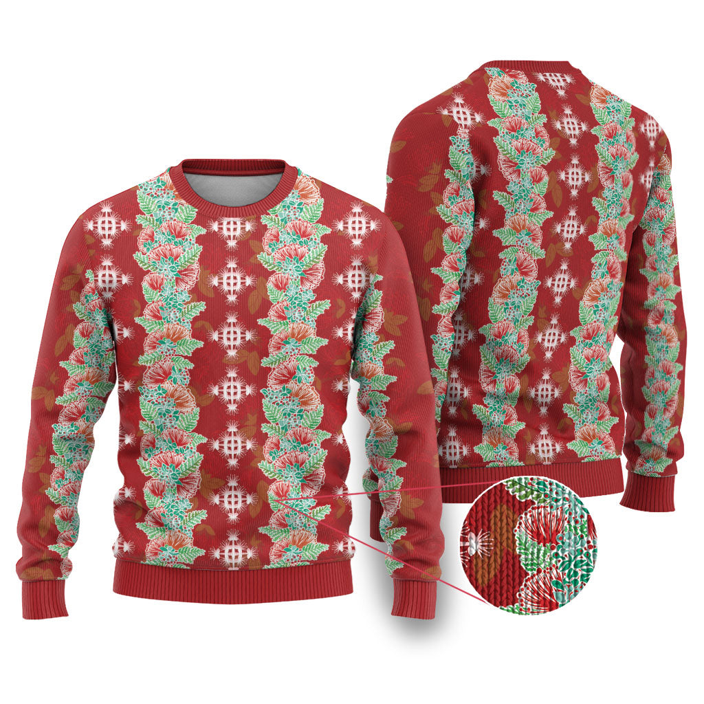Hawaii Ohia Lehua Ugly Christmas Sweater Tropical Vibes Crimson