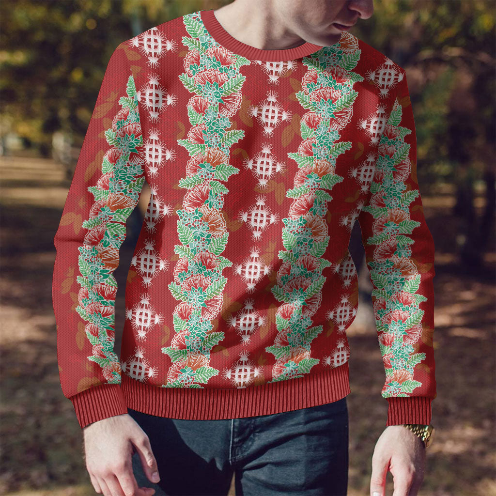 Hawaii Ohia Lehua Ugly Christmas Sweater Tropical Vibes Crimson