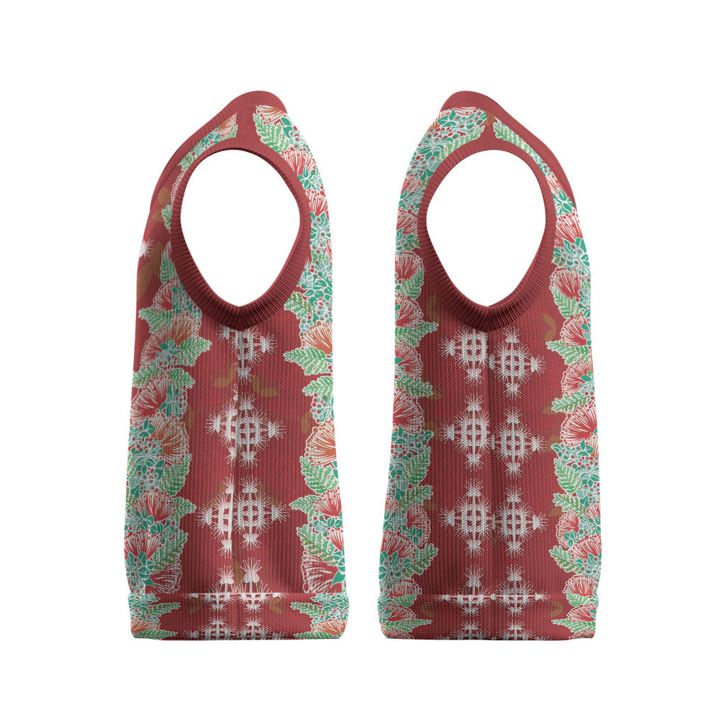 Hawaii Ohia Lehua Christmas Knitted V-Neck Vest Tropical Vibes Crimson LT05 - Polynesian Pride
