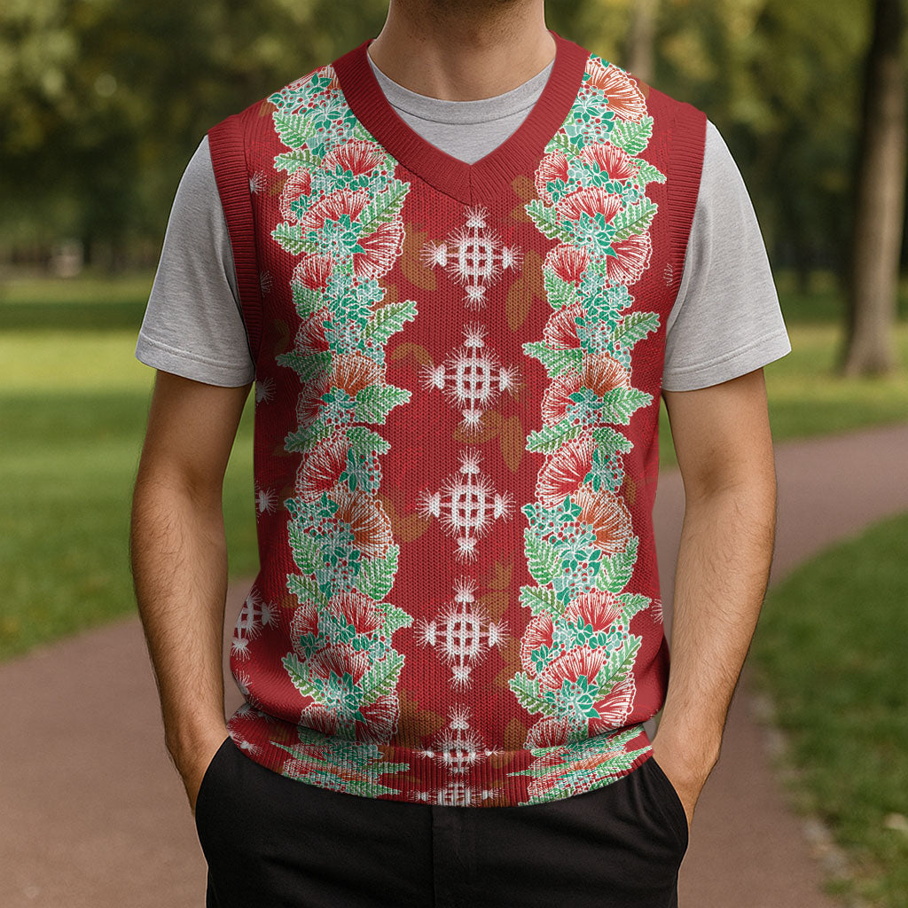 Hawaii Ohia Lehua Christmas Knitted V-Neck Vest Tropical Vibes Crimson LT05 - Polynesian Pride