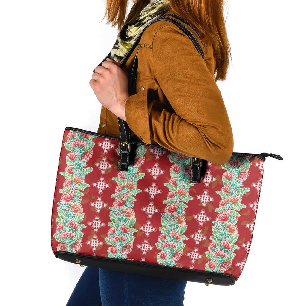 Hawaii Ohia Lehua Leather Tote Bag Tropical Vibes Crimson