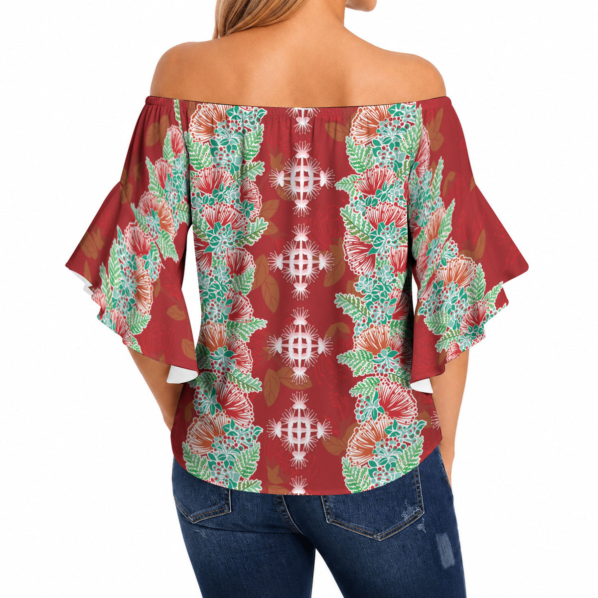 Hawaii Ohia Lehua Off Shoulder Wrap Waist Top Tropical Vibes Crimson LT05 - Polynesian Pride