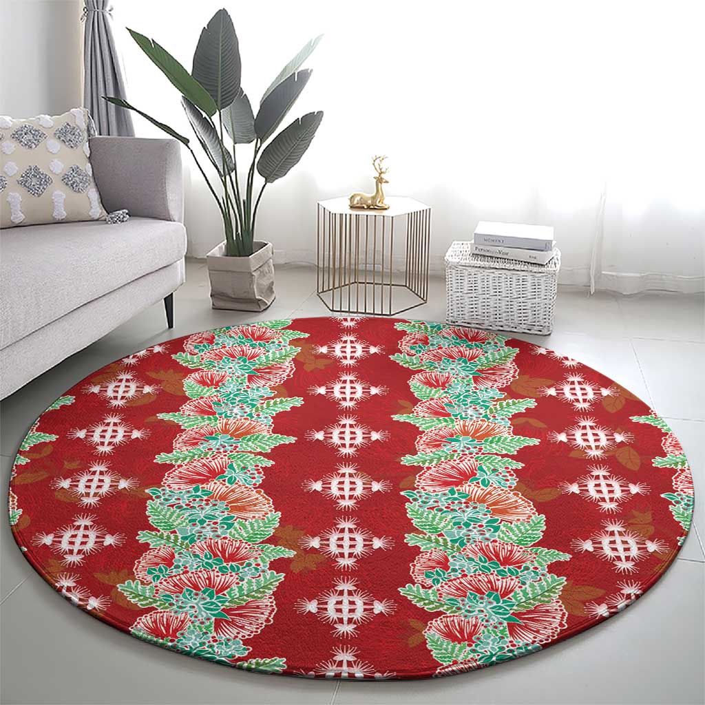 Hawaii Ohia Lehua Round Carpet Tropical Vibes Crimson LT05 - Polynesian Pride