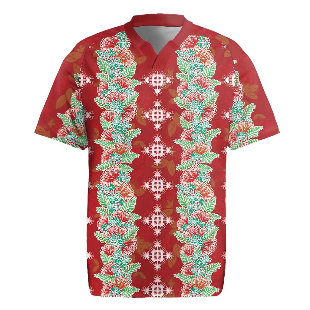 Hawaii Ohia Lehua Rugby Jersey Tropical Vibes Crimson