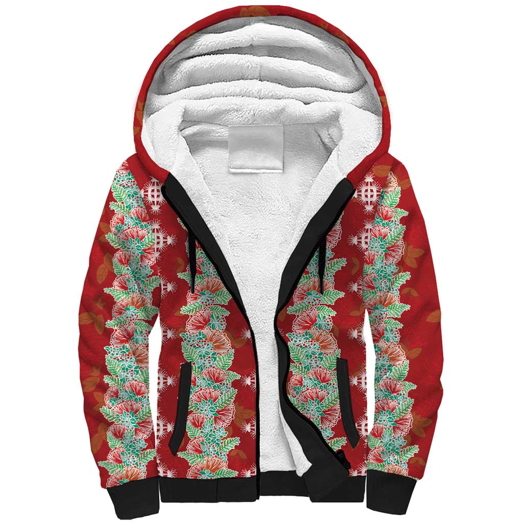 Hawaii Ohia Lehua Sherpa Hoodie Tropical Vibes Crimson