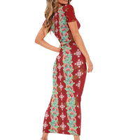 Hawaii Ohia Lehua Short Sleeve Bodycon Dress Tropical Vibes Crimson