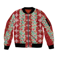 Hawaii Ohia Lehua Sleeve Zip Bomber Jacket Tropical Vibes Crimson
