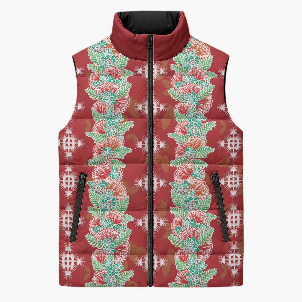 Hawaii Ohia Lehua Sleeveless Puffer Jacket Tropical Vibes Crimson