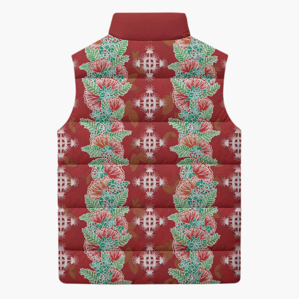 Hawaii Ohia Lehua Sleeveless Puffer Jacket Tropical Vibes Crimson