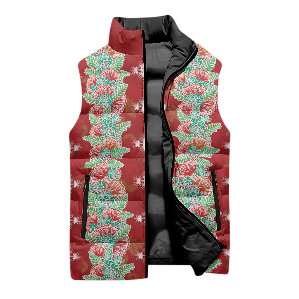 Hawaii Ohia Lehua Sleeveless Puffer Jacket Tropical Vibes Crimson