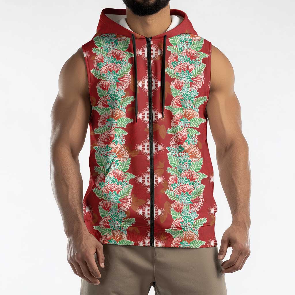 Hawaii Ohia Lehua Sleeveless Zip Hoodie Tropical Vibes Crimson