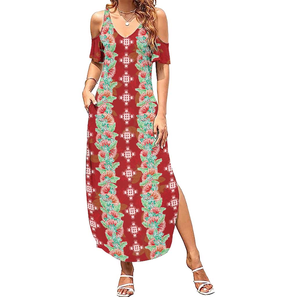 Hawaii Ohia Lehua Summer Maxi Dress Tropical Vibes Crimson LT05 Women Crimson - Polynesian Pride