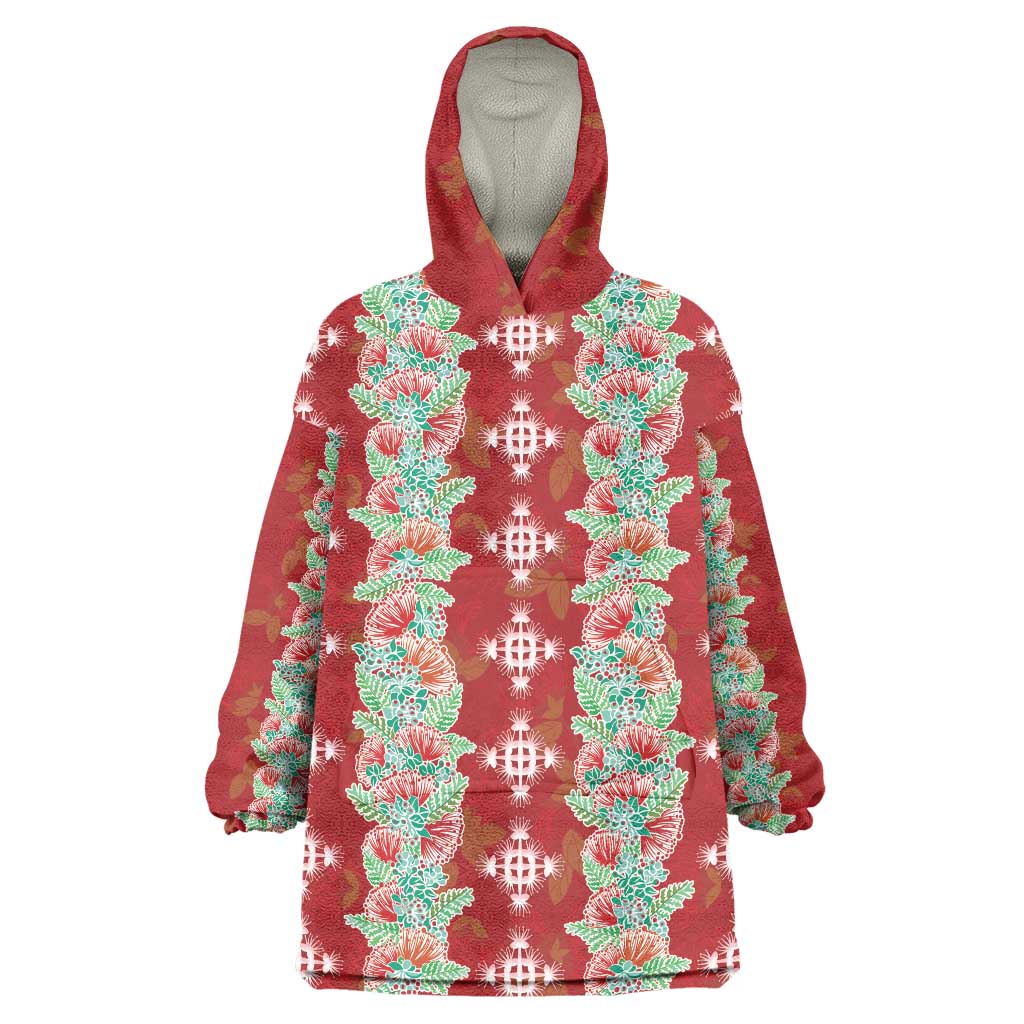 Hawaii Ohia Lehua Wearable Blanket Hoodie Tropical Vibes Crimson