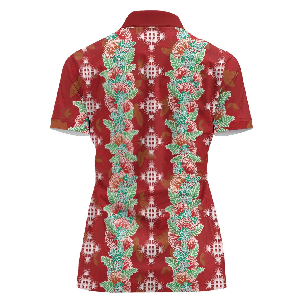 Hawaii Ohia Lehua Women Polo Shirt Tropical Vibes Crimson