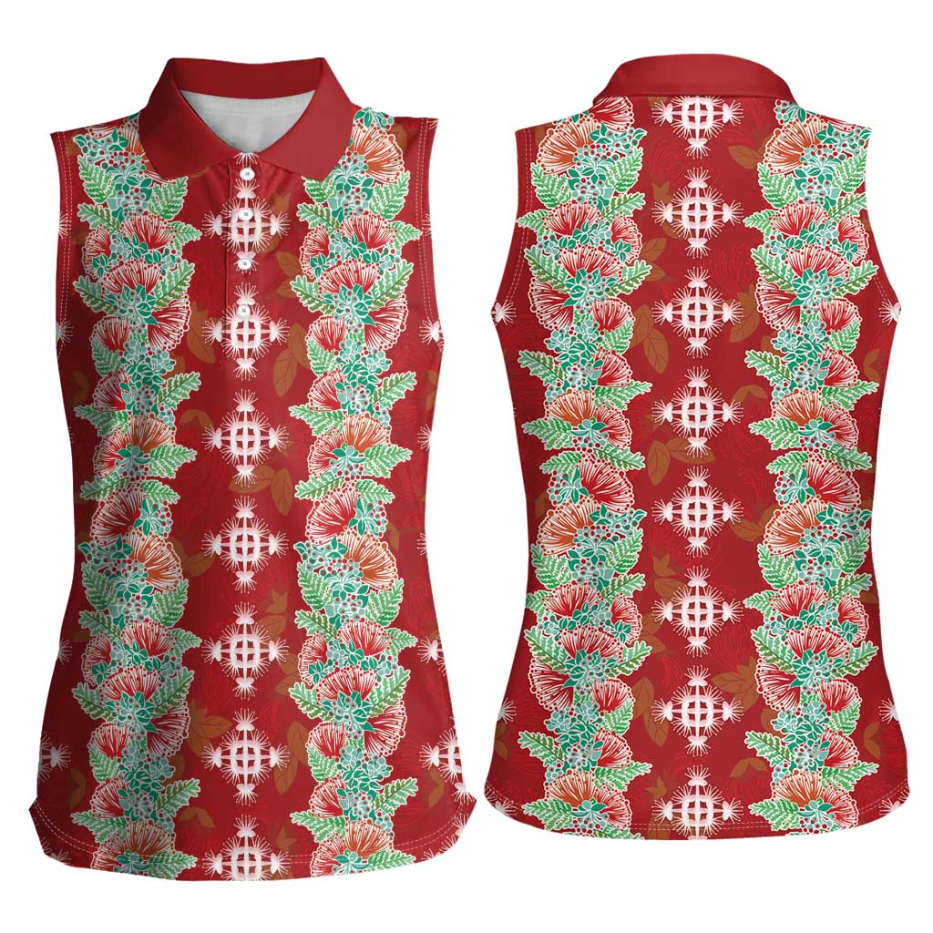 Hawaii Ohia Lehua Women Sleeveless Polo Shirt Tropical Vibes Crimson LT05 - Polynesian Pride