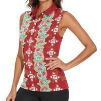Hawaii Ohia Lehua Women Sleeveless Polo Shirt Tropical Vibes Crimson LT05 - Polynesian Pride