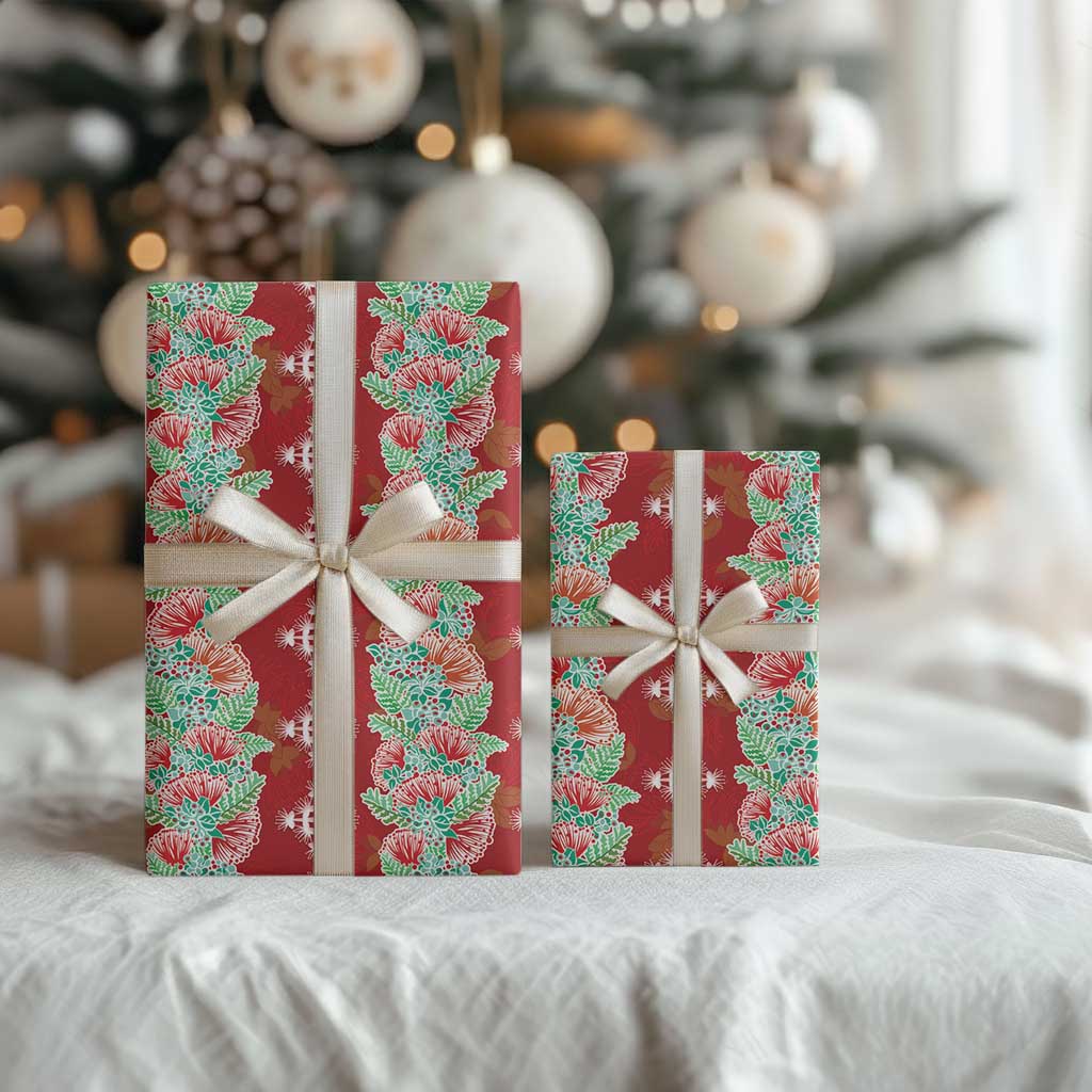 Hawaii Ohia Lehua Wrapping Paper Tropical Vibes Crimson