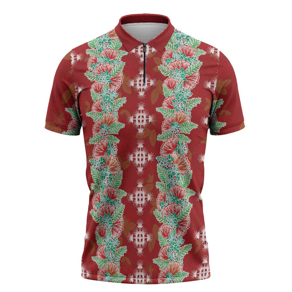 Hawaii Ohia Lehua Zipper Polo Shirt Tropical Vibes Crimson LT05 Crimson - Polynesian Pride