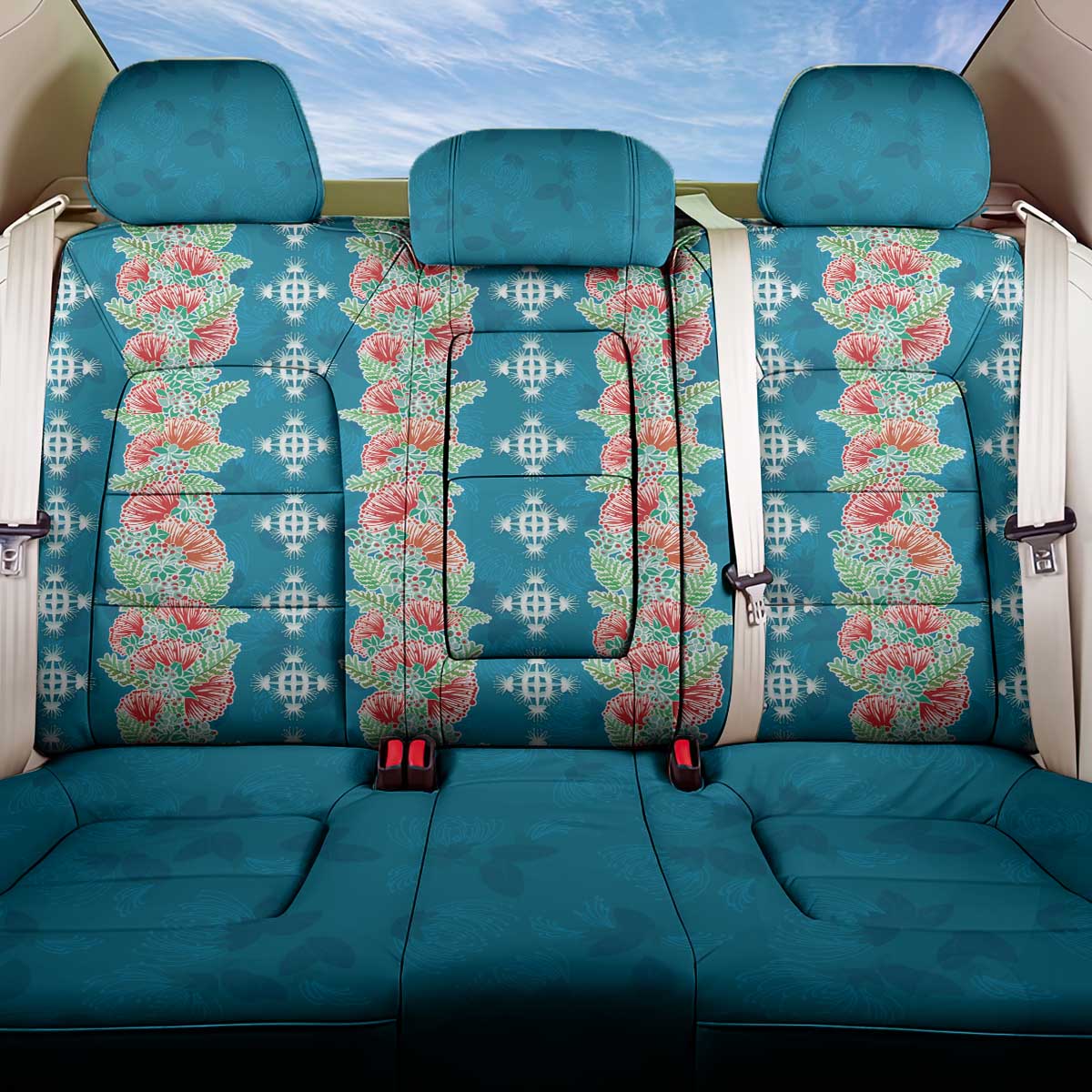 Hawaii Ohia Lehua Back Car Seat Cover Tropical Vibes Teal LT05 One Size Teal - Polynesian Pride