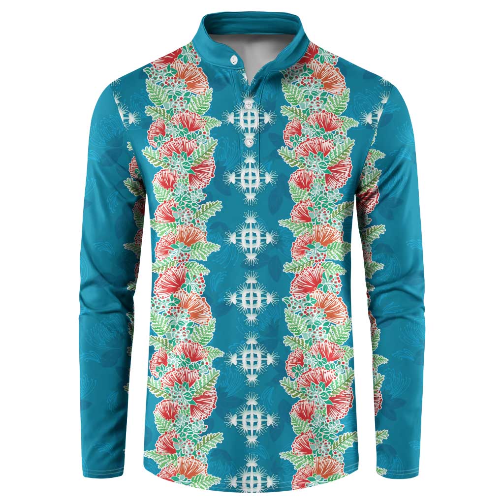 Hawaii Ohia Lehua Button Sweatshirt Tropical Vibes Teal