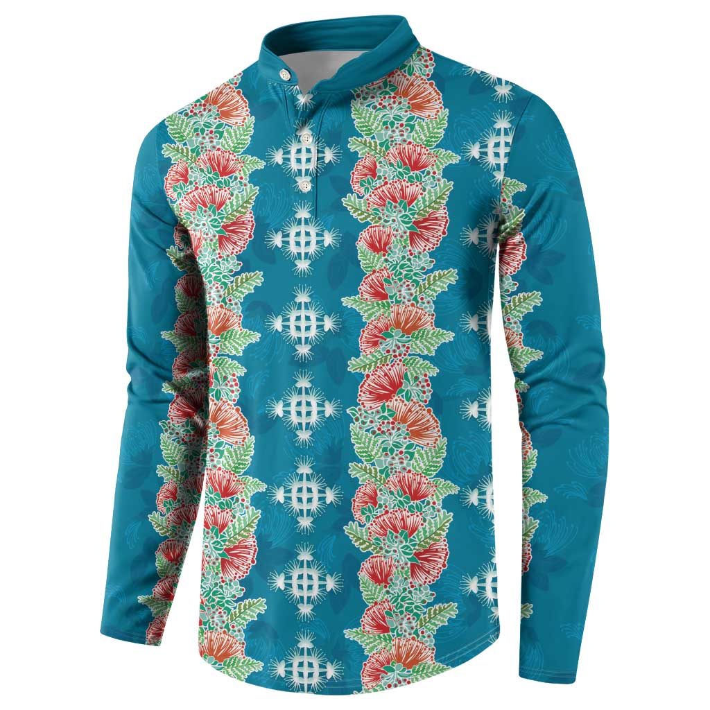 Hawaii Ohia Lehua Button Sweatshirt Tropical Vibes Teal