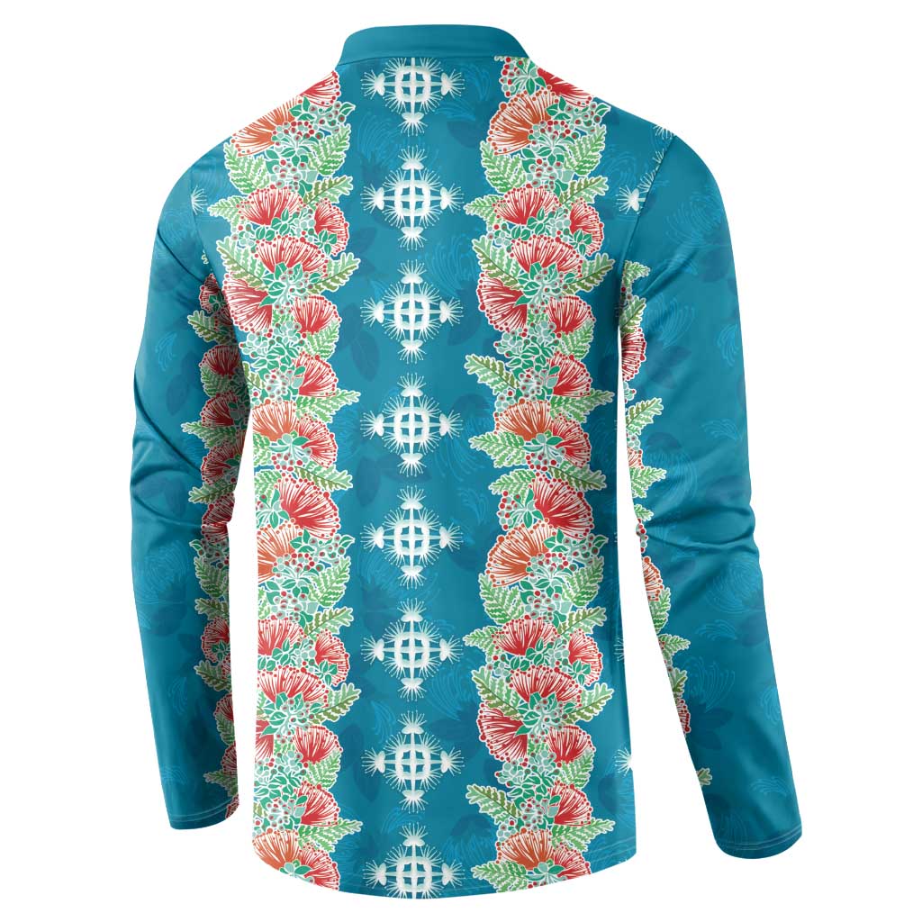 Hawaii Ohia Lehua Button Sweatshirt Tropical Vibes Teal