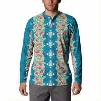 Hawaii Ohia Lehua Button Sweatshirt Tropical Vibes Teal