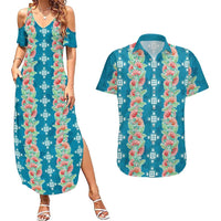 Hawaii Ohia Lehua Couples Matching Summer Maxi Dress and Hawaiian Shirt Tropical Vibes Teal LT05 Teal - Polynesian Pride