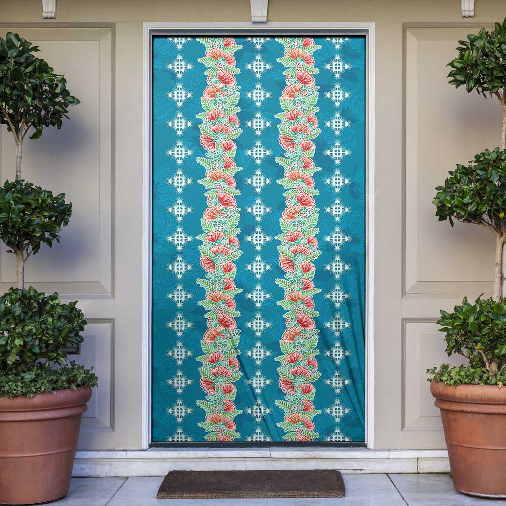 Hawaii Ohia Lehua Door Cover Tropical Vibes Teal
