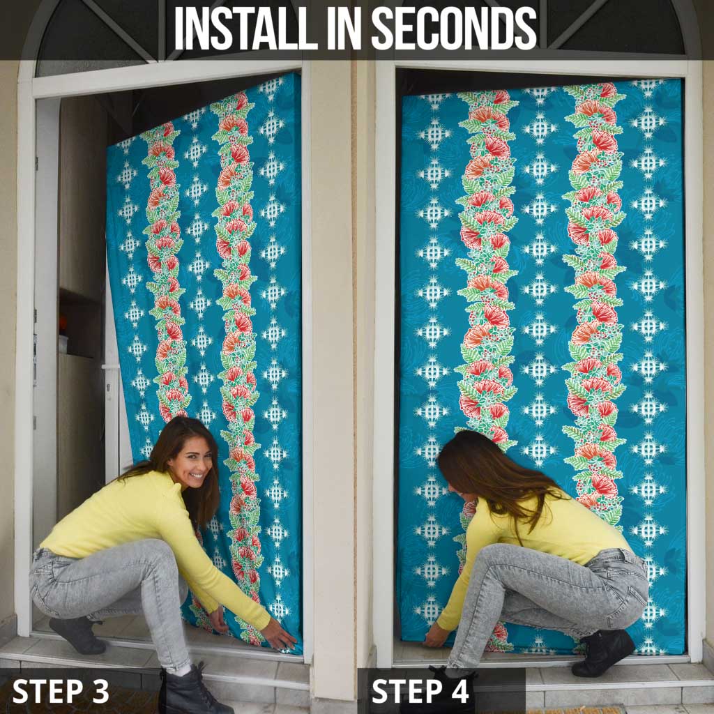 Hawaii Ohia Lehua Door Cover Tropical Vibes Teal