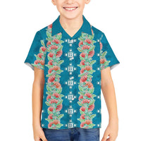 Hawaii Ohia Lehua Family Matching Off The Shoulder Long Sleeve Dress and Hawaiian Shirt Tropical Vibes Teal LT05 Son's Shirt Teal - Polynesian Pride