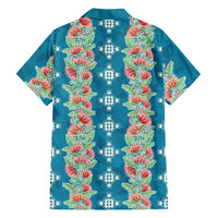Hawaii Ohia Lehua Family Matching Off Shoulder Maxi Dress and Hawaiian Shirt Tropical Vibes Teal