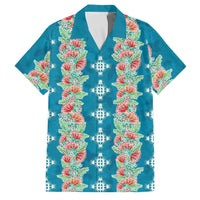 Hawaii Ohia Lehua Family Matching Short Sleeve Bodycon Dress and Hawaiian Shirt Tropical Vibes Teal LT05 Dad's Shirt - Short Sleeve Teal - Polynesian Pride