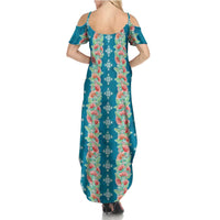 Hawaii Ohia Lehua Family Matching Summer Maxi Dress and Hawaiian Shirt Tropical Vibes Teal LT05 - Polynesian Pride