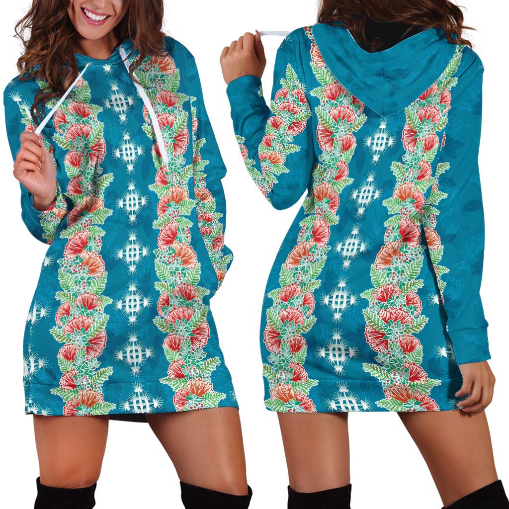 Hawaii Ohia Lehua Hoodie Dress Tropical Vibes Teal