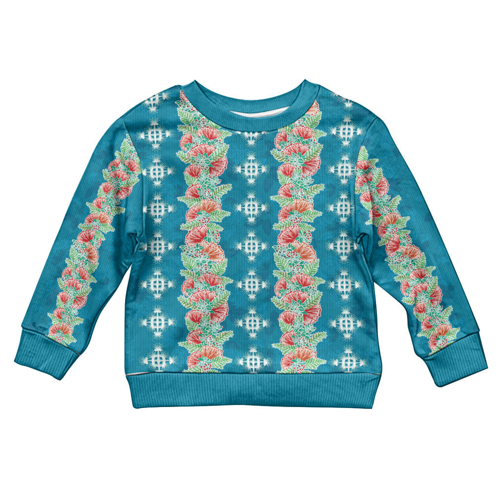 Hawaii Ohia Lehua Kid Ugly Christmas Sweater Tropical Vibes Teal LT05 Kid Teal - Polynesian Pride
