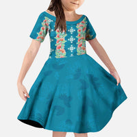 Hawaii Ohia Lehua Kid Short Sleeve Dress Tropical Vibes Teal LT05 KID Teal - Polynesian Pride