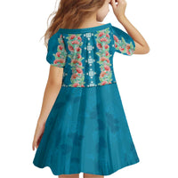 Hawaii Ohia Lehua Kid Short Sleeve Dress Tropical Vibes Teal LT05 - Polynesian Pride